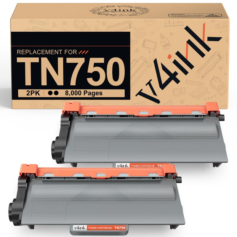 v4ink 2-Pack Compatible Toner Cartridge Replacement for Brother TN-750 TN750 TN-720 TN720 High Yield Toner Cartridge for Brother hl-5470dw HL-5450dn hl-6180dw mfc-8710dw mfc-8950dw mfc-8910dw Printer - Image 1